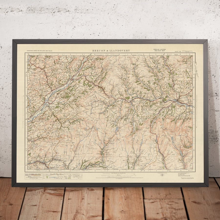 Alter Ordnance Survey Karte, Blatt 90 - Brecon & Llandovery, 1925: Llangadog, Llanwrda, Glanaman, National Showcaves Centre for Wales, Bannau Brycheiniog Nationalpark 