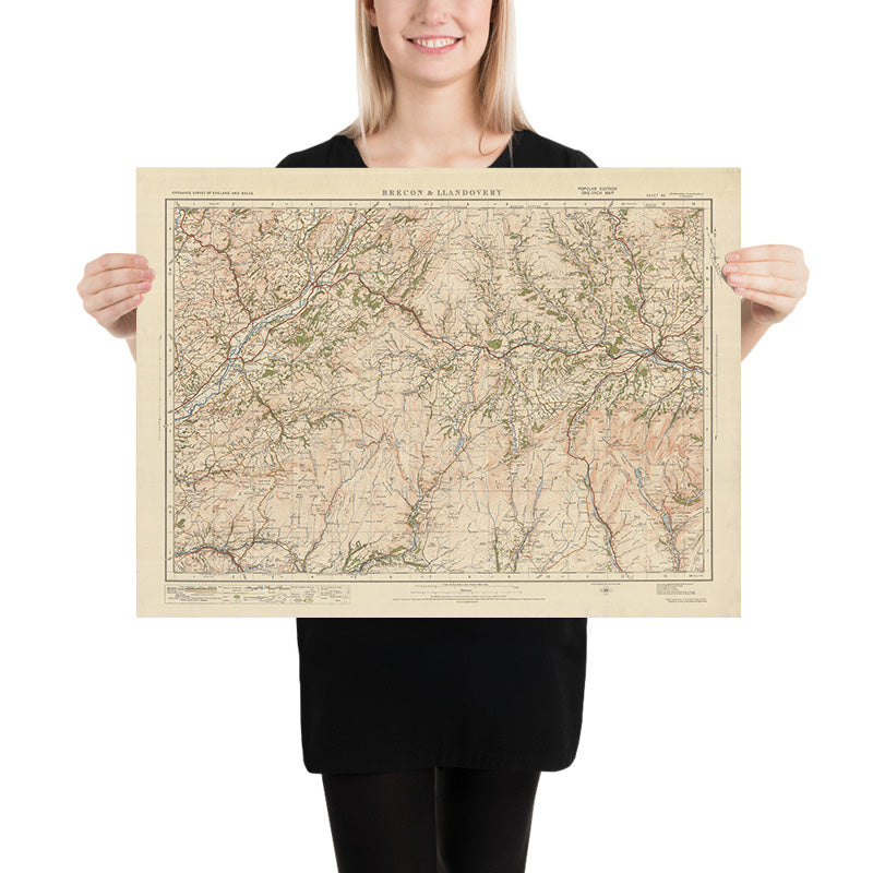 Alter Ordnance Survey Karte, Blatt 90 - Brecon & Llandovery, 1925: Llangadog, Llanwrda, Glanaman, National Showcaves Centre for Wales, Bannau Brycheiniog Nationalpark 