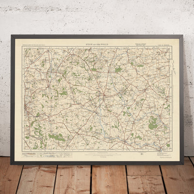 Carte Old Ordnance Survey, feuille 93 - Stow on the Wold, 1925 : Moreton-in-Marsh, Chipping Norton, Bourton-on-the-Water, Witney, Cotswolds AONB