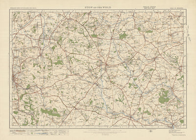 Carte Old Ordnance Survey, feuille 93 - Stow on the Wold, 1925 : Moreton-in-Marsh, Chipping Norton, Bourton-on-the-Water, Witney, Cotswolds AONB