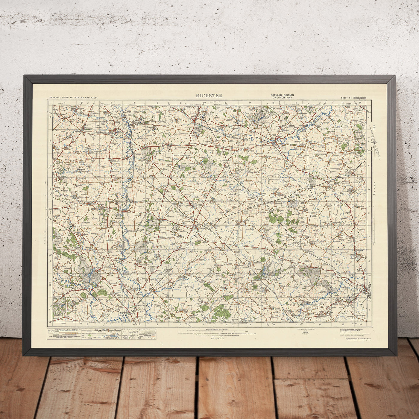 Alte Ordnance Survey-Karte, Blatt 94 - Bicester, 1925: Buckingham, Brackley, Aylesbury, Kidlington, Woodstock 
