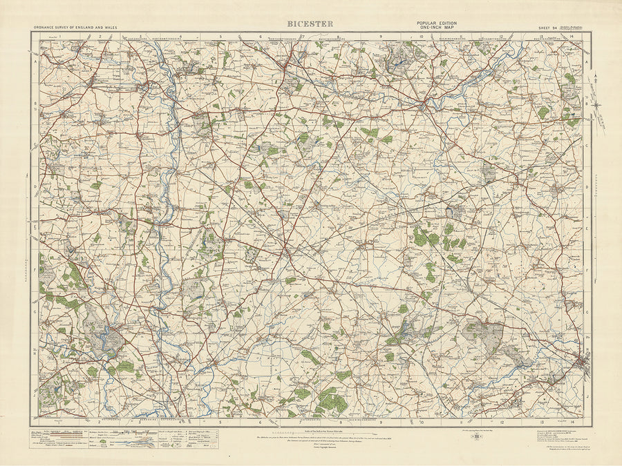 Alte Ordnance Survey-Karte, Blatt 94 - Bicester, 1925: Buckingham, Brackley, Aylesbury, Kidlington, Woodstock 