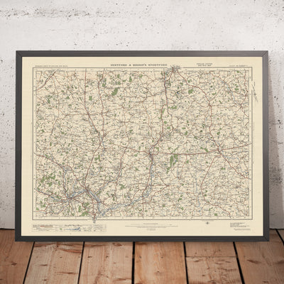 Carte Old Ordnance Survey, feuille 96 - Hertford & Bishops Stortford, 1925 : Harlow, Saffron Walden, Ware, Hoddesdon et Great Dunmow