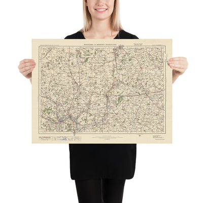 Carte Old Ordnance Survey, feuille 96 - Hertford & Bishops Stortford, 1925 : Harlow, Saffron Walden, Ware, Hoddesdon et Great Dunmow
