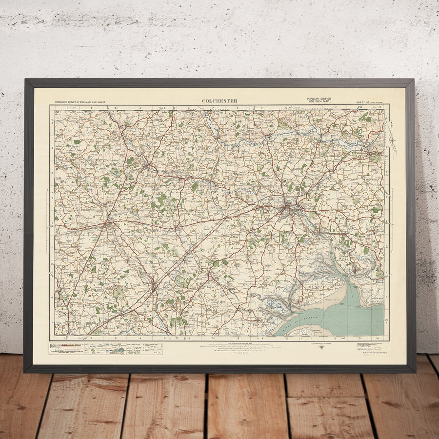 Carte Old Ordnance Survey, feuille 97 - Colchester, 1925 : Brightlingsea, Braintree, Halstead, Witham, Dedham Vale AONB