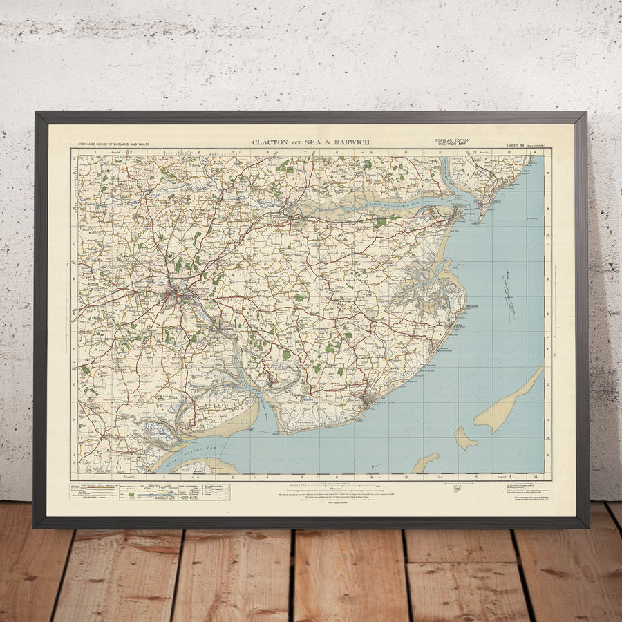 Alte topografische Karte, Blatt 98 - Clacton-on-Sea & Harwich, 1925: Colchester, Walton-on-the-Naze, Felixstowe, Dedham Vale AONB 
