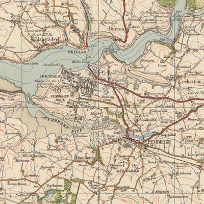 Alte Ordnance Survey-Karte, Blatt 99 - Pembroke & Tenby, 1925: Neyland, Milford Haven, Haverfordwest, Narberth, Pembrokeshire Coast Nationalpark 