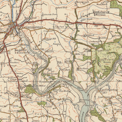 Alte Ordnance Survey-Karte, Blatt 99 - Pembroke & Tenby, 1925: Neyland, Milford Haven, Haverfordwest, Narberth, Pembrokeshire Coast Nationalpark 