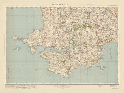 Carte de l'Old Ordnance Survey, feuille 99 - Pembroke & Tenby, 1925 : Neyland, Milford Haven, Haverfordwest, Narberth, parc national de la côte du Pembrokshire