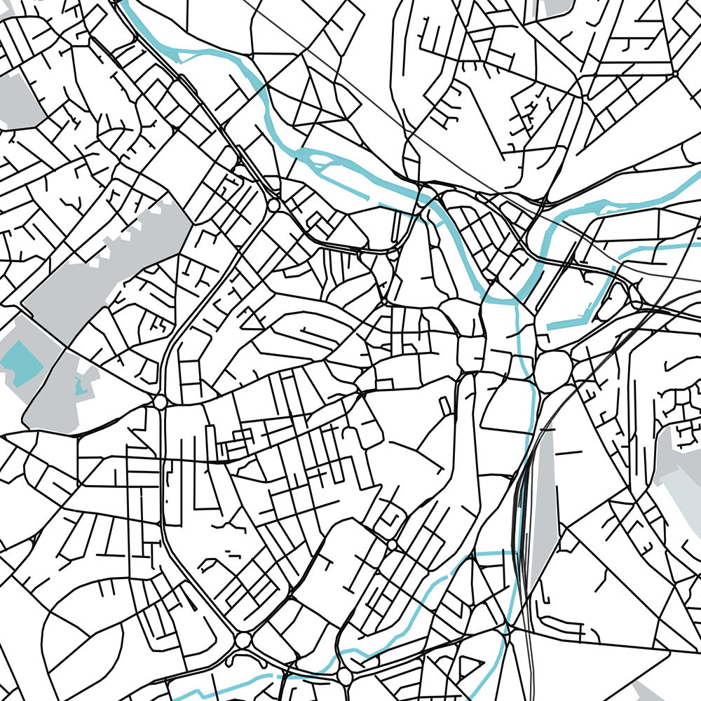 Mapa moderno de la ciudad de Sheffield, Reino Unido: centro de la ciudad, catedral de Sheffield, Weston Park, A61, M1