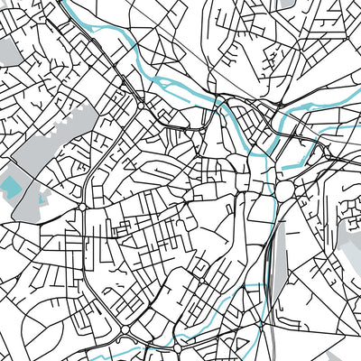 Mapa moderno de la ciudad de Sheffield, Reino Unido: centro de la ciudad, catedral de Sheffield, Weston Park, A61, M1