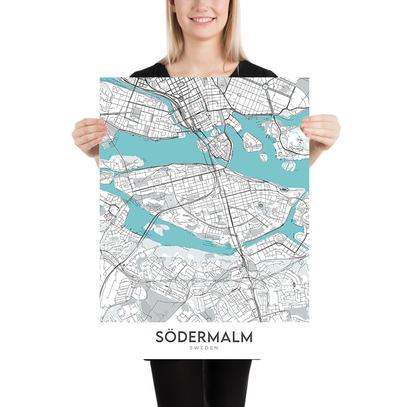 Mapa moderno de la ciudad de Södermalm, Suecia: Ayuntamiento, Globe Arena, Museo ABBA, Djurgården, Skansen