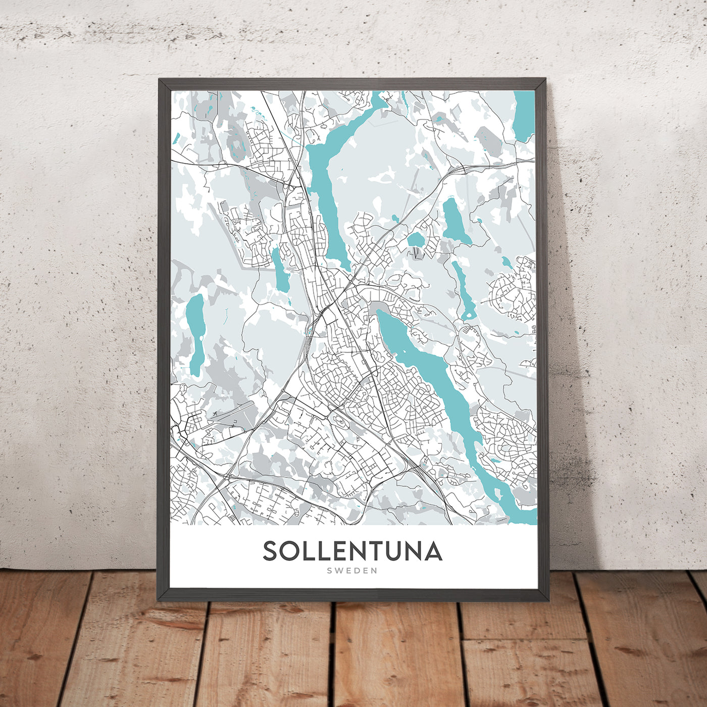 Mapa moderno de la ciudad de Sollentuna, Suecia: Sollentuna, Tureberg, Häggvik, E4, E18