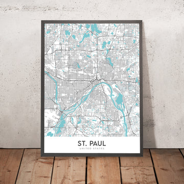 Modern City Map of St. Paul, MN: Como Park, Highland Park, Macalester College, Minnesota State Capitol, Mississippi River