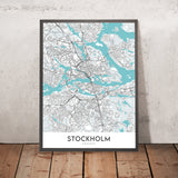 Plan de la ville moderne de Stockholm, Suède : Gamla Stan, Palais de Stockholm, Djurgården, E4, E18
