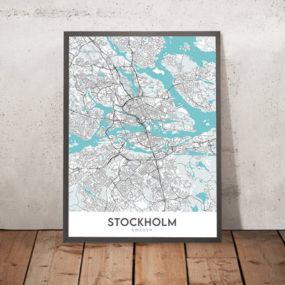Modern City Map of Stockholm, Sweden: Gamla Stan, Stockholm Palace, Djurgården, E4, E18