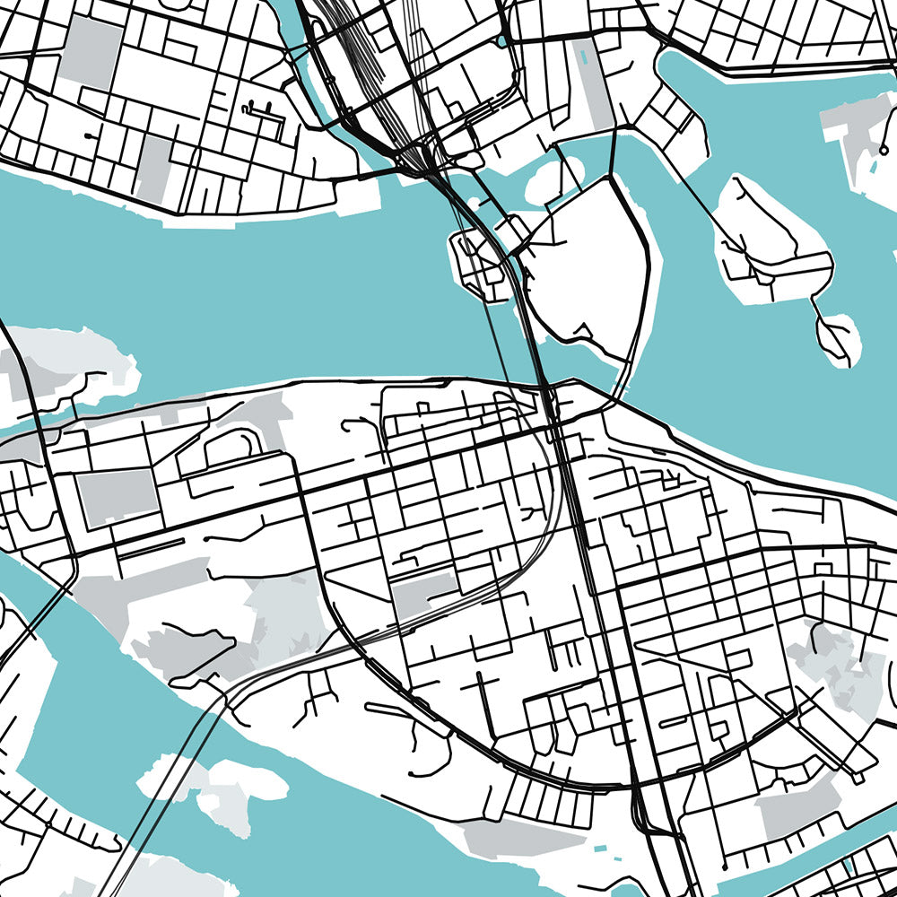 Modern City Map of Stockholm, Sweden: Gamla Stan, Stockholm Palace, Djurgården, E4, E18