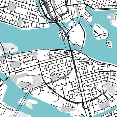 Modern City Map of Stockholm, Sweden: Gamla Stan, Stockholm Palace, Djurgården, E4, E18