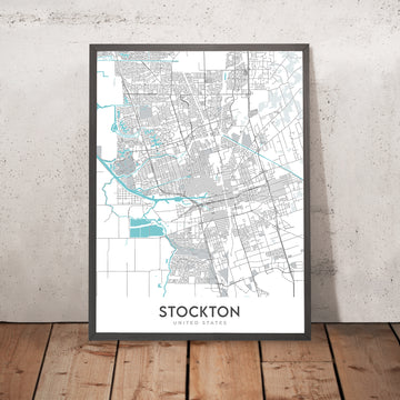 Modern City Map of Stockton, CA: Downtown, University of the Pacific, Stockton Arena, I-5, SR-99