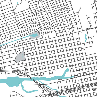 Plan de la ville moderne de Stockton, Californie : centre-ville, Université du Pacifique, Stockton Arena, I-5, SR-99