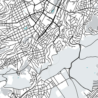 Mapa moderno de la ciudad de Stuttgart, Alemania: Fernsehturm, Museo Mercedes-Benz, Museo Porsche, Schloss Solitude, Staatsgalerie