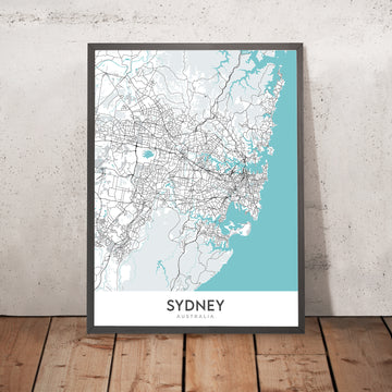 Mappa della città moderna di Sydney, Australia: CBD, Opera House, Harbour Bridge, Bondi Beach, The Rocks 