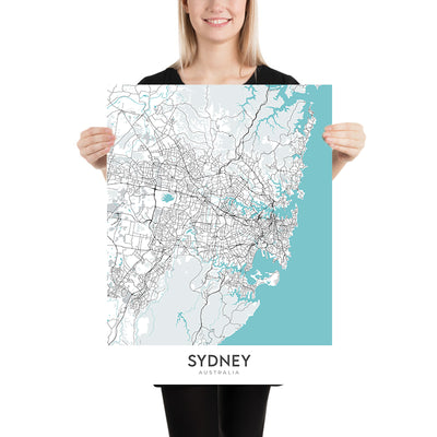 Mapa moderno de la ciudad de Sydney, Australia: CBD, Opera House, Harbour Bridge, Bondi Beach, The Rocks