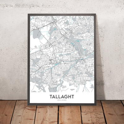 Mapa moderno de la ciudad de Tallaght, Irlanda: estadio de Tallaght, la plaza, hospital de Tallaght, autopista M50, ruta nacional N81