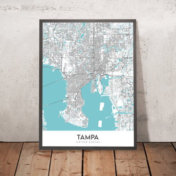 Mapa moderno de la ciudad de Tampa, FL: centro, Ybor City, Bayshore, aeropuerto, estadio