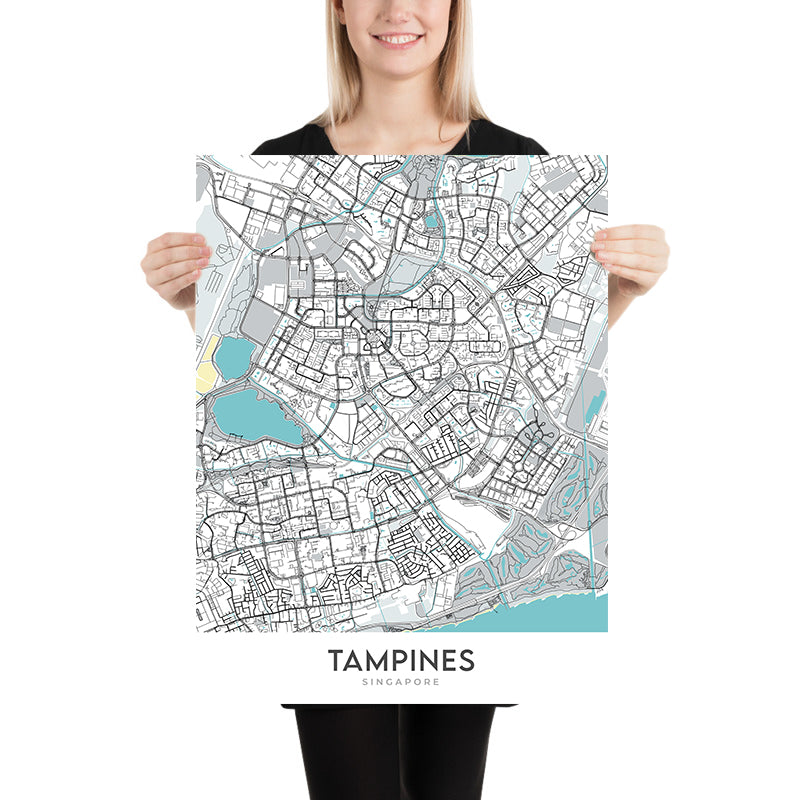 Modern City Map of Tampines, Singapore: Our Tampines Hub, Tampines Mall, Eco Green, Regional Library, Central Park