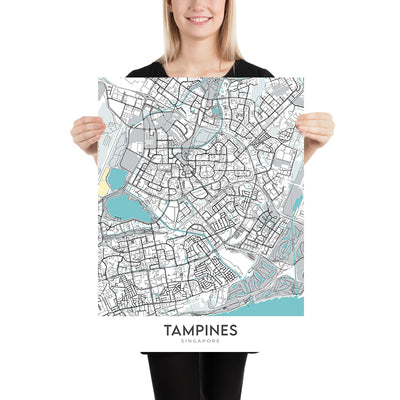 Modern City Map of Tampines, Singapore: Our Tampines Hub, Tampines Mall, Eco Green, Regional Library, Central Park