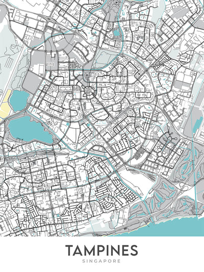 Modern City Map of Tampines, Singapore: Our Tampines Hub, Tampines Mall, Eco Green, Regional Library, Central Park
