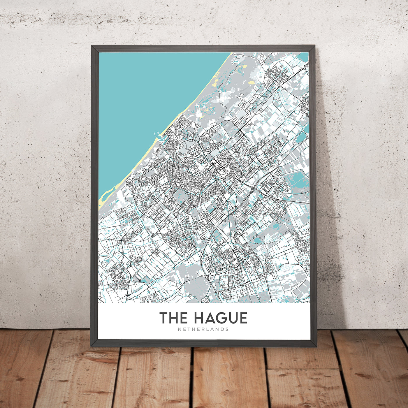 Moderne Stadtkarte von Den Haag, Niederlande: Binnenhof, Friedenspalast, Strand von Scheveningen, Madurodam, Escher-Museum 