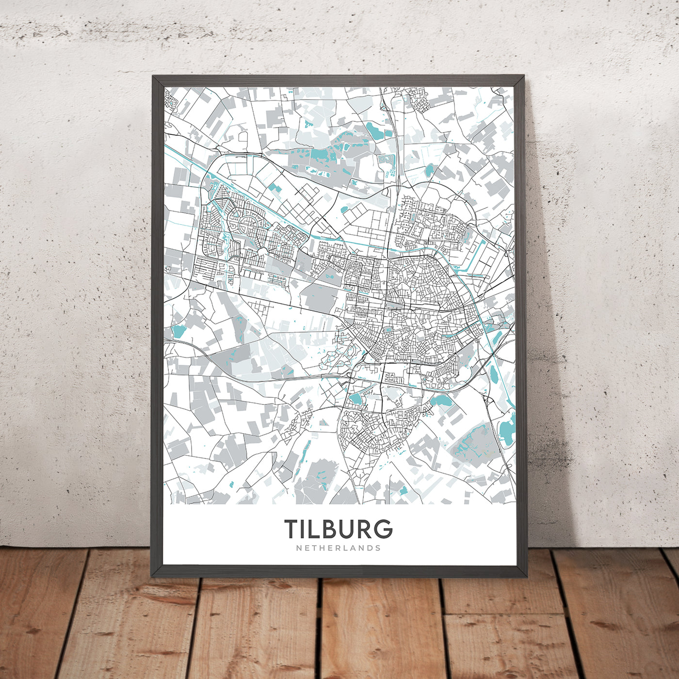 Modern City Map of Tilburg, Netherlands: Tilburg University, De Pont Museum, Natuurmuseum Brabant, TextielMuseum, Paleis-Raadhuis