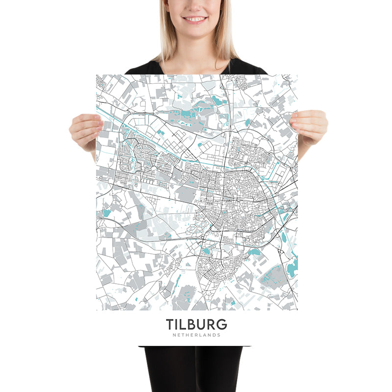Modern City Map of Tilburg, Netherlands: Tilburg University, De Pont Museum, Natuurmuseum Brabant, TextielMuseum, Paleis-Raadhuis