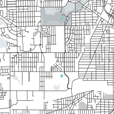 Plan de la ville moderne de Toledo, OH : centre-ville, musée d'art de Toledo, I-75, I-80/90, Université de Toledo