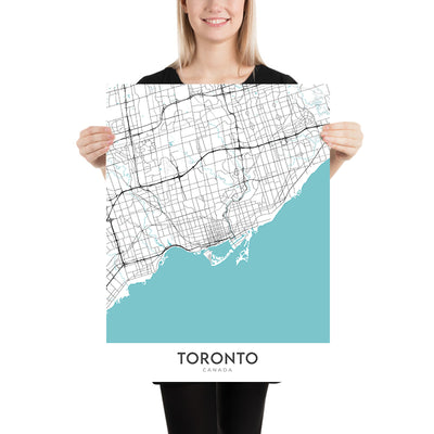 Plan de la ville moderne de Toronto, Canada : Tour CN, centre-ville, marché de Kensington, Musée royal de l'Ontario, îles de Toronto