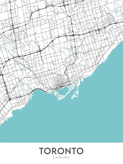Plan de la ville moderne de Toronto, Canada : Tour CN, centre-ville, marché de Kensington, Musée royal de l'Ontario, îles de Toronto