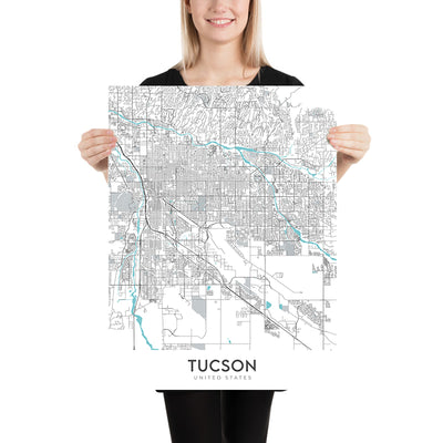 Modern City Map of Tucson, AZ: Univ of Arizona, Pima Air & Space Museum, Saguaro NP, Sabino Canyon, Mount Lemmon