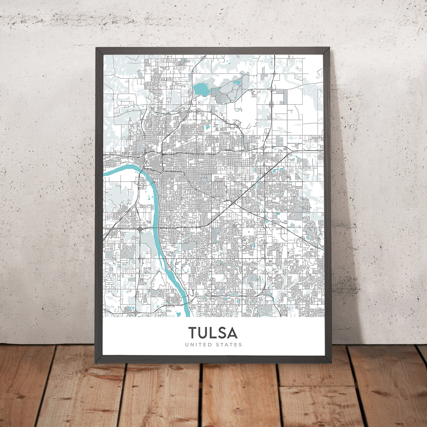 Plan de la ville moderne de Tulsa, OK : centre-ville, zoo de Tulsa, I-44, jardin botanique de Tulsa, centre BOK