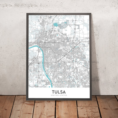 Plan de la ville moderne de Tulsa, OK : centre-ville, zoo de Tulsa, I-44, jardin botanique de Tulsa, centre BOK