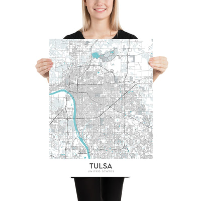 Plan de la ville moderne de Tulsa, OK : centre-ville, zoo de Tulsa, I-44, jardin botanique de Tulsa, centre BOK