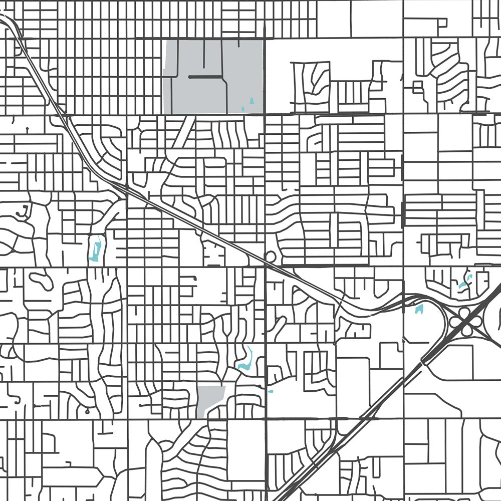 Plan de la ville moderne de Tulsa, OK : centre-ville, zoo de Tulsa, I-44, jardin botanique de Tulsa, centre BOK