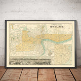 Mapa antiguo de Shanghai en 1935 por Osaka Daily News - Río Huangpu, distrito de Yangpu, Pudong, Lujiazui, Jing'an