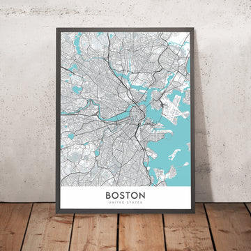 Mapa de la ciudad moderna de Boston, MA: Back Bay, Fenway Park, Universidad de Harvard, MIT, North End 