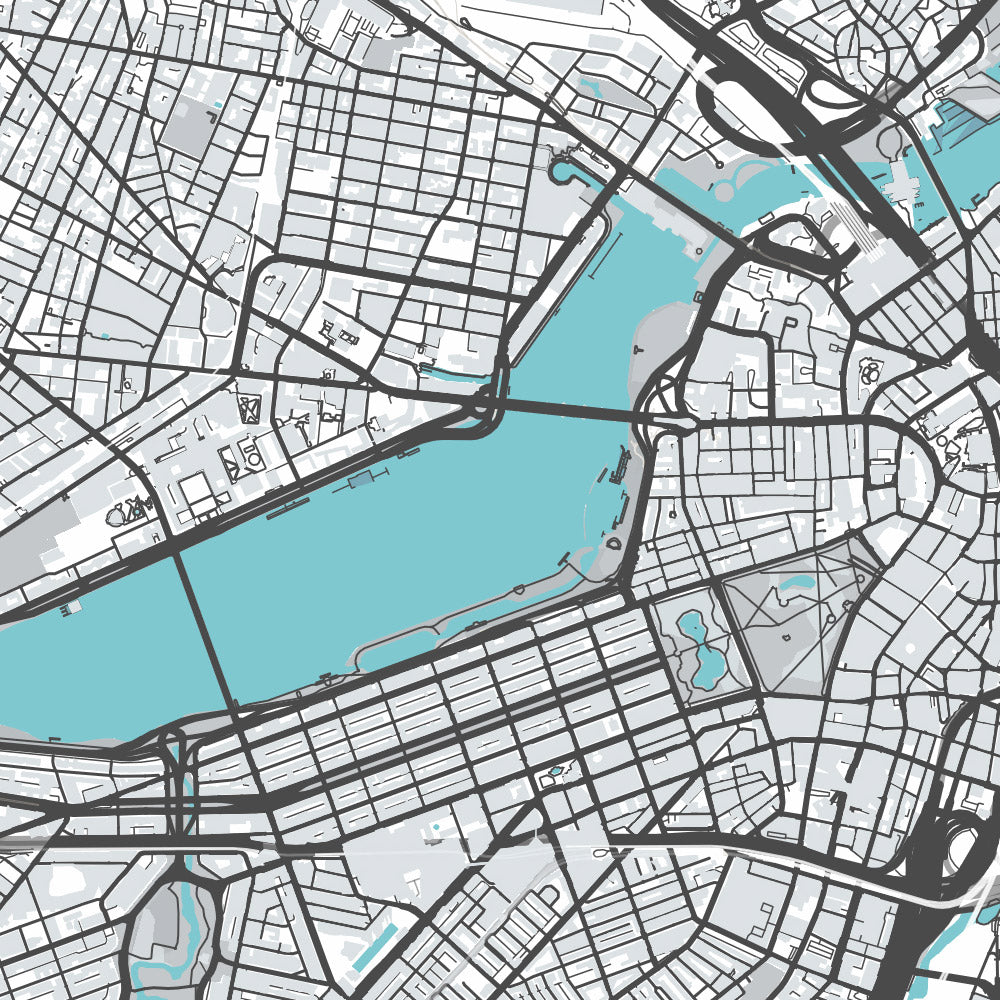 Mapa de la ciudad moderna de Boston, MA: Back Bay, Fenway Park, Universidad de Harvard, MIT, North End 