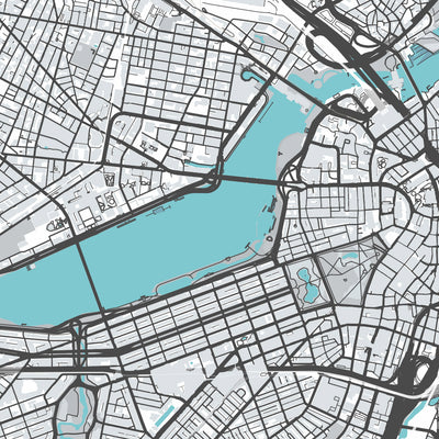 Mapa de la ciudad moderna de Boston, MA: Back Bay, Fenway Park, Universidad de Harvard, MIT, North End 