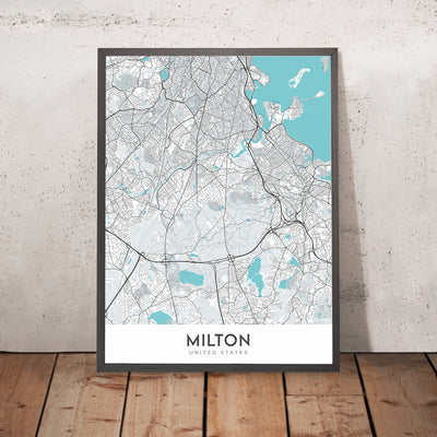 Plan de la ville moderne de Milton, MA : réserve de Blue Hills, parc Cunningham, Houghton's Pond, Chickatawbut Hill, Blue Hill Avenue