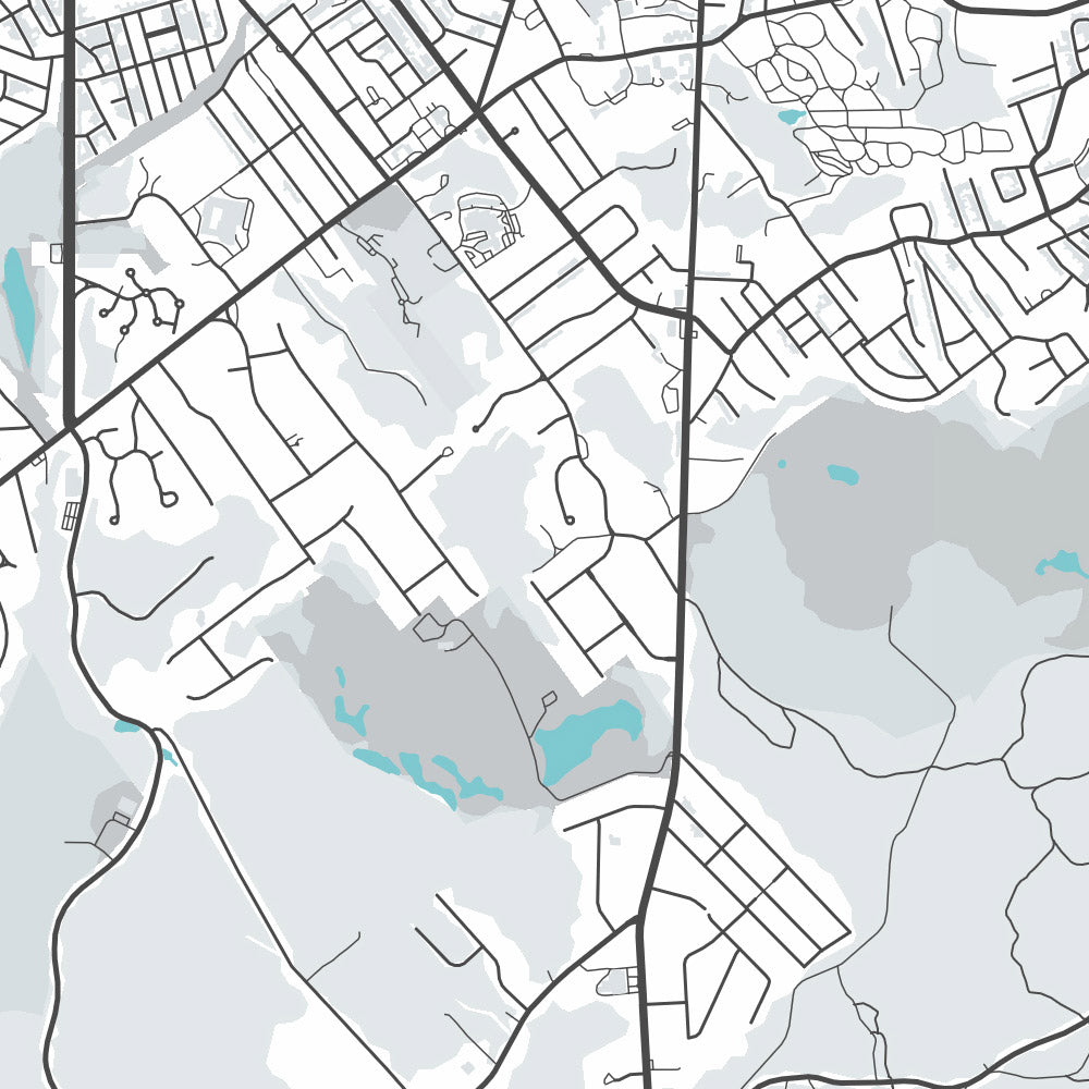 Plan de la ville moderne de Milton, MA : réserve de Blue Hills, parc Cunningham, Houghton's Pond, Chickatawbut Hill, Blue Hill Avenue
