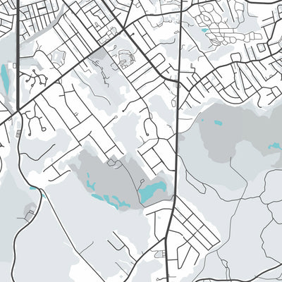 Plan de la ville moderne de Milton, MA : réserve de Blue Hills, parc Cunningham, Houghton's Pond, Chickatawbut Hill, Blue Hill Avenue